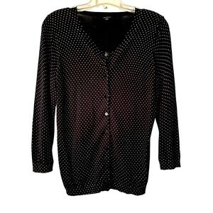 Talbots Black tan Polka Dot V-Neck Cardigan Sweater S‎